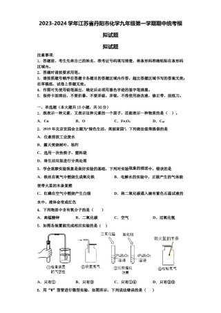 2023-2024学年江苏省丹阳市化学九年级第一学期期中统考模拟试题含解析.doc