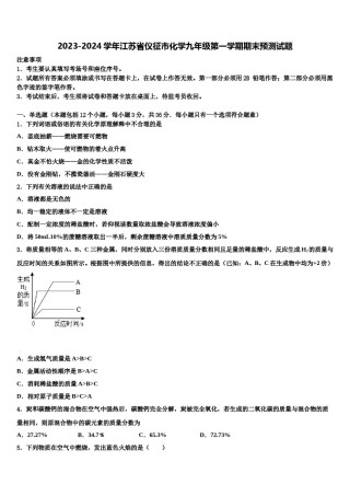2023-2024学年江苏省仪征市化学九年级第一学期期末预测试题含解析.doc
