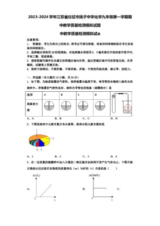 2023-2024学年江苏省仪征市扬子中学化学九年级第一学期期中教学质量检测模拟试题含解析.doc