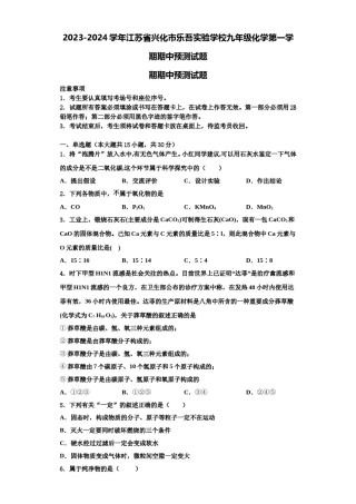 2023-2024学年江苏省兴化市乐吾实验学校九年级化学第一学期期中预测试题含解析.doc