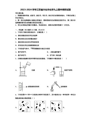 2023-2024学年江苏省兴化市化学九上期中调研试题含解析.doc