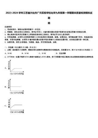 2023-2024学年江苏省兴化市广元实验学校化学九年级第一学期期末质量检测模拟试题含解析.doc