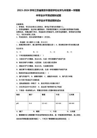 2023-2024学年江苏省南京外国语学校化学九年级第一学期期中学业水平测试模拟试题含解析.doc