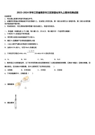 2023-2024学年江苏省南京市三区联盟化学九上期末经典试题含解析.doc