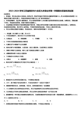 2023-2024学年江苏省南京市六合区九年级化学第一学期期末质量检测试题含解析.doc