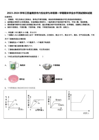 2023-2024学年江苏省南京市六校化学九年级第一学期期末学业水平测试模拟试题含解析.doc