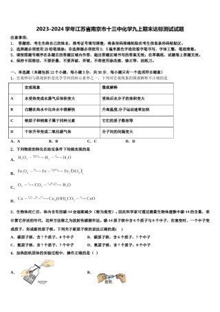 2023-2024学年江苏省南京市十三中化学九上期末达标测试试题含解析.doc