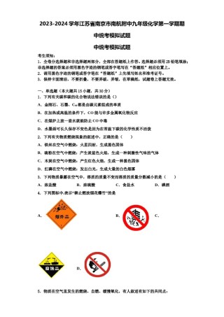 2023-2024学年江苏省南京市南航附中九年级化学第一学期期中统考模拟试题含解析.doc