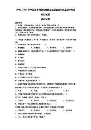 2023-2024学年江苏省南京市建邺三校联合化学九上期中考试模拟试题含解析.doc