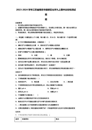 2023-2024学年江苏省南京市建邺区化学九上期中达标检测试题含解析.doc