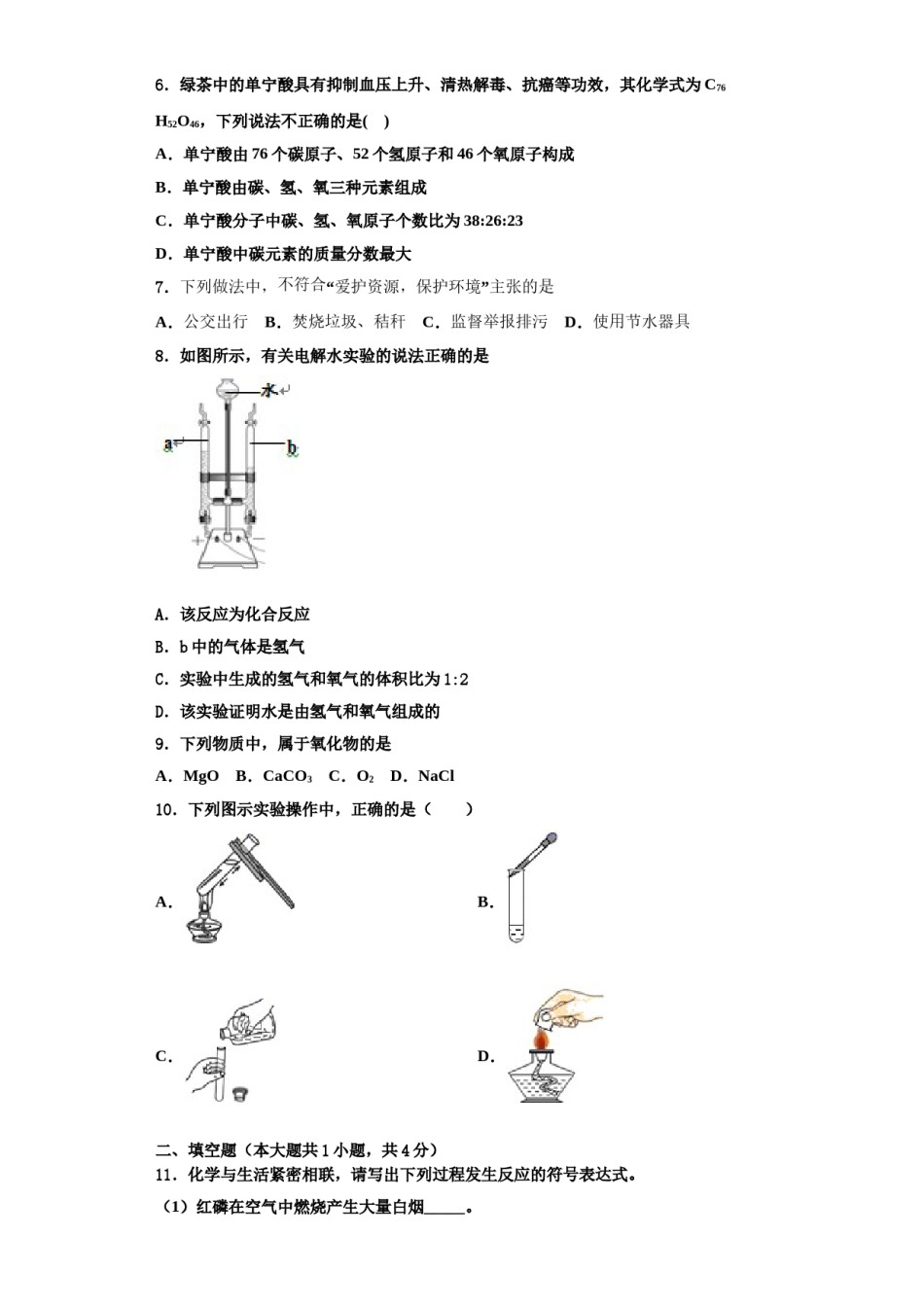 2023-2024学年江苏省南京市建邺区金陵河西区化学九上期中教学质量检测试题含解析.doc_第2页