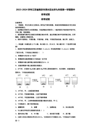 2023-2024学年江苏省南京市溧水区化学九年级第一学期期中统考试题含解析.doc