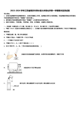 2023-2024学年江苏省南京市溧水县九年级化学第一学期期末监测试题含解析.doc