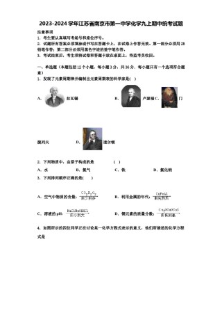 2023-2024学年江苏省南京市第一中学化学九上期中统考试题含解析.doc