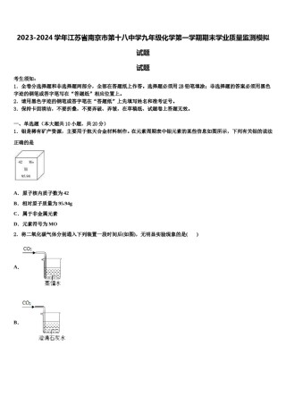 2023-2024学年江苏省南京市第十八中学九年级化学第一学期期末学业质量监测模拟试题含解析.doc