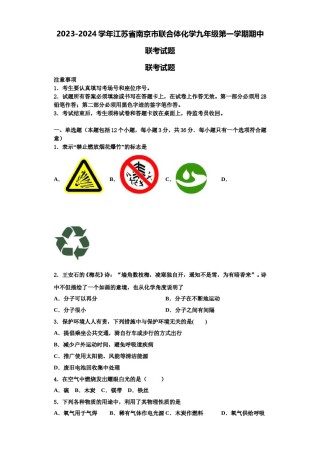 2023-2024学年江苏省南京市联合体化学九年级第一学期期中联考试题含解析.doc