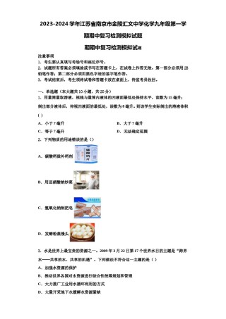 2023-2024学年江苏省南京市金陵汇文中学化学九年级第一学期期中复习检测模拟试题含解析.doc