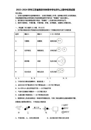 2023-2024学年江苏省南京市钟英中学化学九上期中检测试题含解析.doc