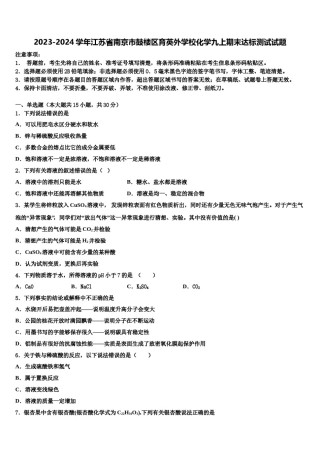2023-2024学年江苏省南京市鼓楼区育英外学校化学九上期末达标测试试题含解析.doc