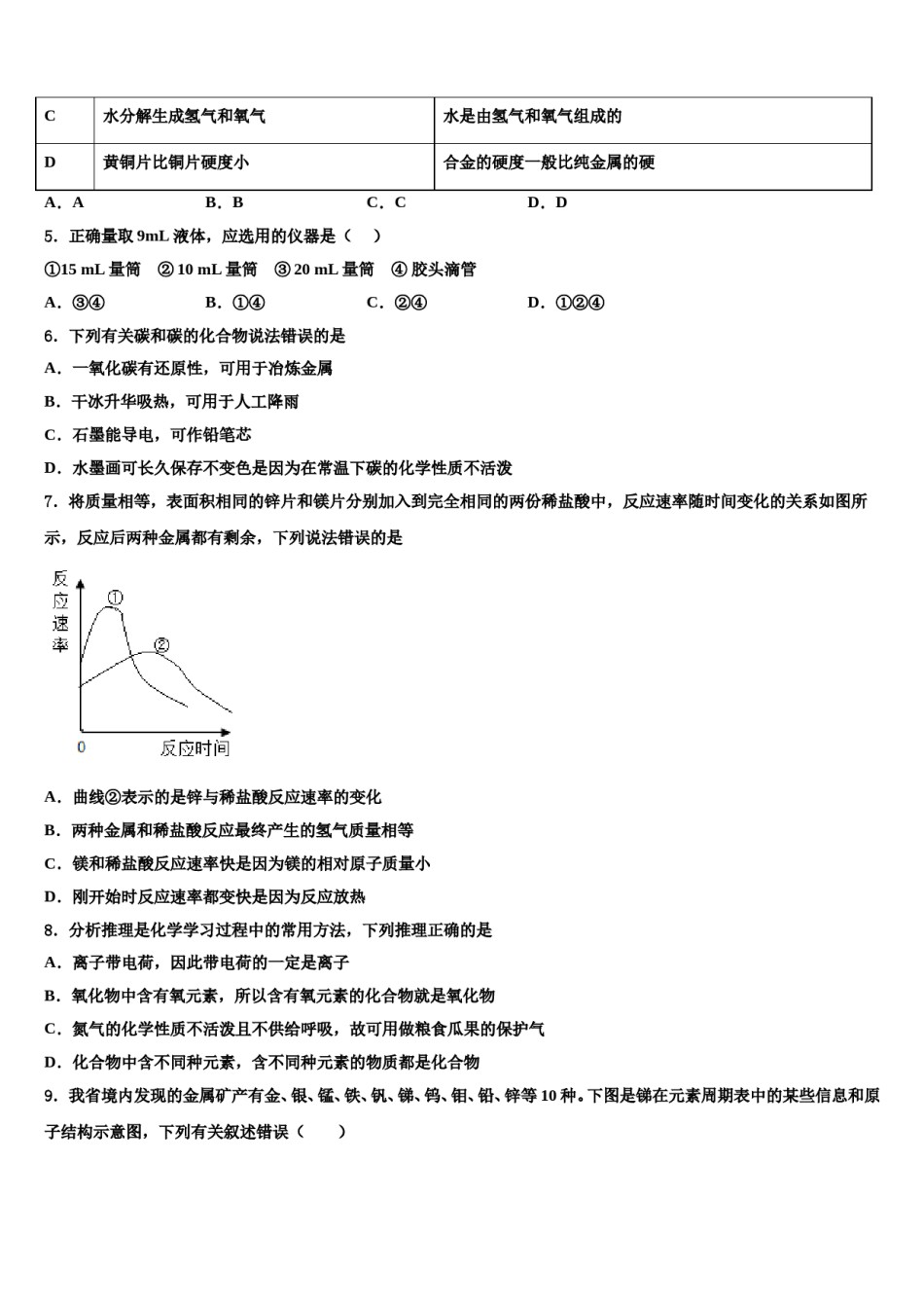 2023-2024学年江苏省南京市鼓楼区金陵汇文学校化学九年级第一学期期末调研模拟试题含解析.doc_第2页