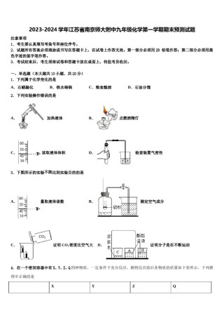 2023-2024学年江苏省南京师大附中九年级化学第一学期期末预测试题含解析.doc