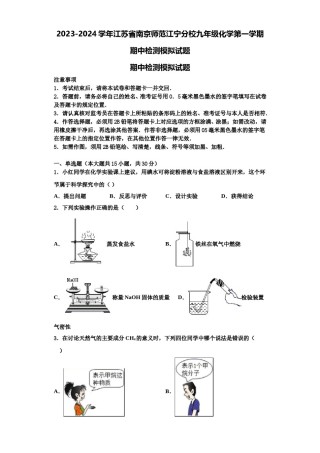 2023-2024学年江苏省南京师范江宁分校九年级化学第一学期期中检测模拟试题含解析.doc
