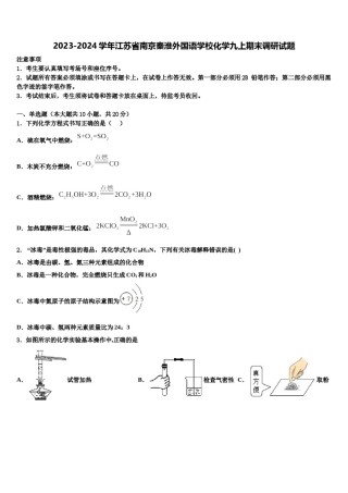 2023-2024学年江苏省南京秦淮外国语学校化学九上期末调研试题含解析.doc