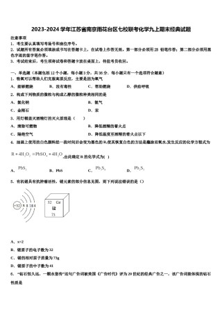 2023-2024学年江苏省南京雨花台区七校联考化学九上期末经典试题含解析.doc