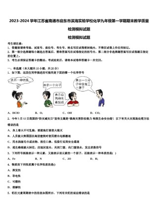 2023-2024学年江苏省南通市启东市滨海实验学校化学九年级第一学期期末教学质量检测模拟试题含解析.doc