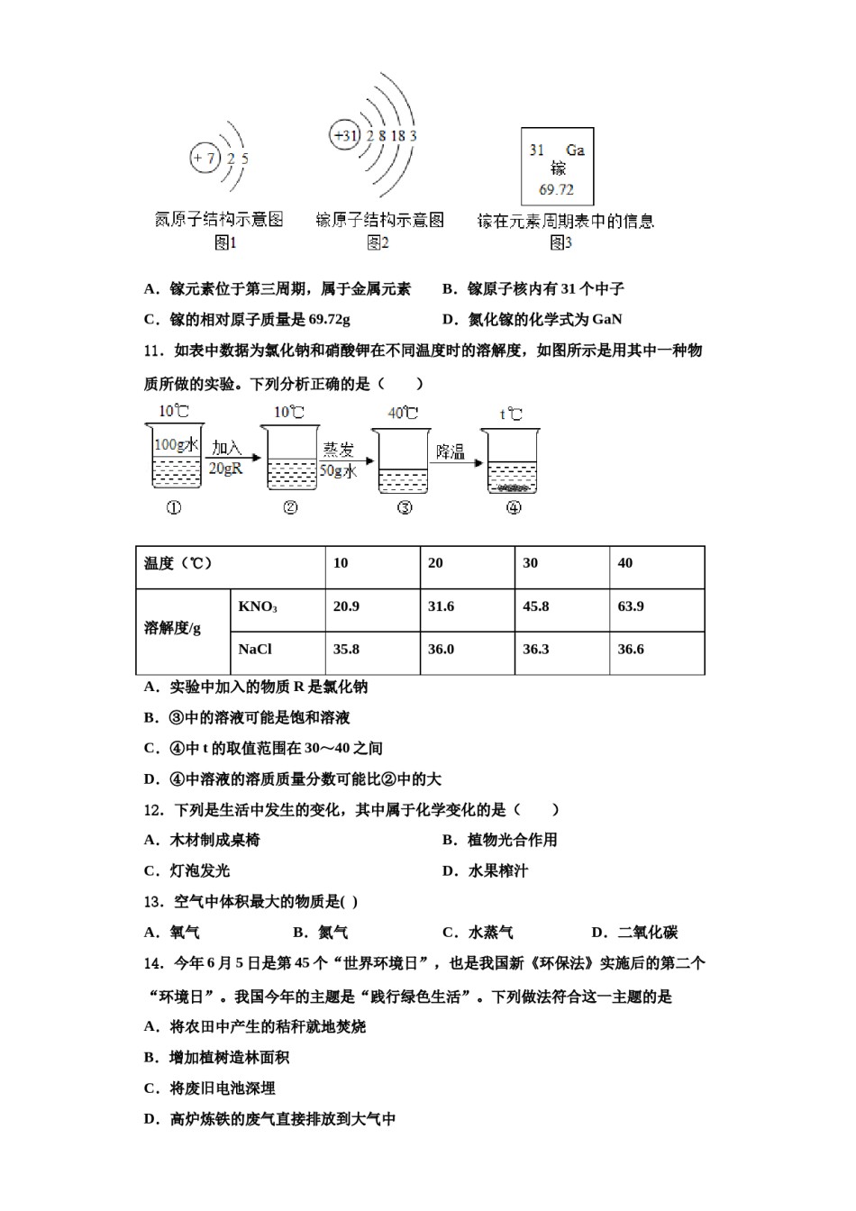 2023-2024学年江苏省南通市崇川区田家炳中学化学九年级第一学期期中调研模拟试题含解析.doc_第3页