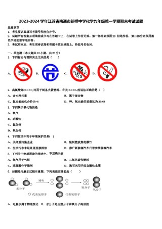 2023-2024学年江苏省南通市新桥中学化学九年级第一学期期末考试试题含解析.doc