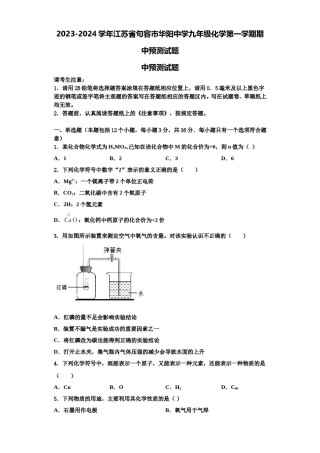 2023-2024学年江苏省句容市华阳中学九年级化学第一学期期中预测试题含解析.doc