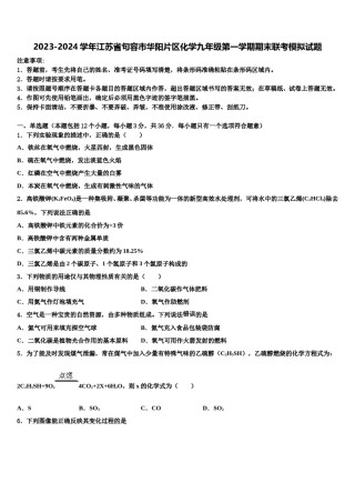 2023-2024学年江苏省句容市华阳片区化学九年级第一学期期末联考模拟试题含解析.doc