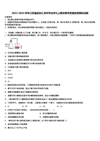 2023-2024学年江苏省启东汇龙中学化学九上期末教学质量检测模拟试题含解析.doc