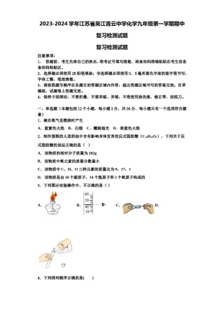 2023-2024学年江苏省吴江青云中学化学九年级第一学期期中复习检测试题含解析.doc