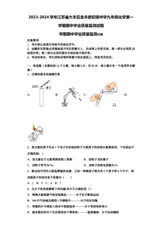 2023-2024学年江苏省大丰区金丰路初级中学九年级化学第一学期期中学业质量监测试题含解析.doc