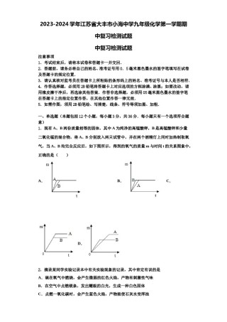 2023-2024学年江苏省大丰市小海中学九年级化学第一学期期中复习检测试题含解析.doc
