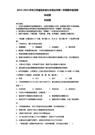 2023-2024学年江苏省如东县九年级化学第一学期期中监测模拟试题含解析.doc