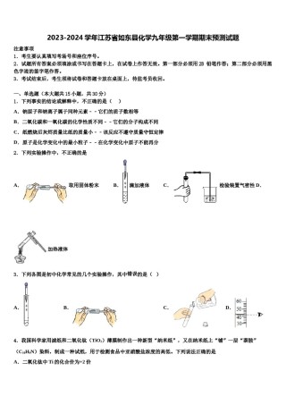 2023-2024学年江苏省如东县化学九年级第一学期期末预测试题含解析.doc