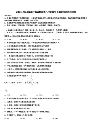 2023-2024学年江苏省如皋市八校化学九上期末综合测试试题含解析.doc
