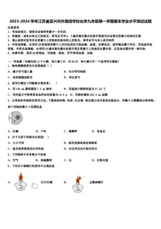 2023-2024学年江苏省宜兴市外国语学校化学九年级第一学期期末学业水平测试试题含解析.doc