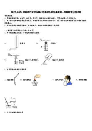 2023-2024学年江苏省宝应县山阳中学九年级化学第一学期期末检测试题含解析.doc