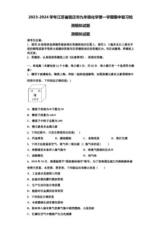 2023-2024学年江苏省宿迁市九年级化学第一学期期中复习检测模拟试题含解析.doc