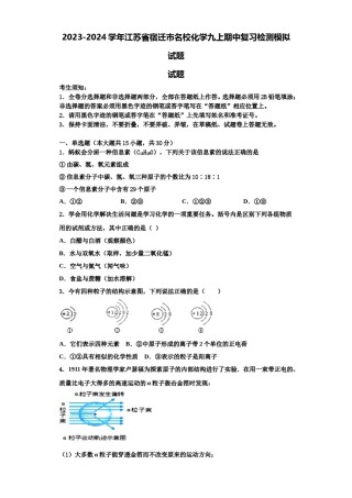 2023-2024学年江苏省宿迁市名校化学九上期中复习检测模拟试题含解析.doc