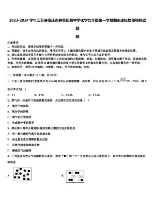 2023-2024学年江苏省宿迁市钟吾初级中学化学九年级第一学期期末达标检测模拟试题含解析.doc