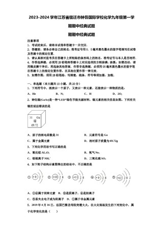 2023-2024学年江苏省宿迁市钟吾国际学校化学九年级第一学期期中经典试题含解析.doc