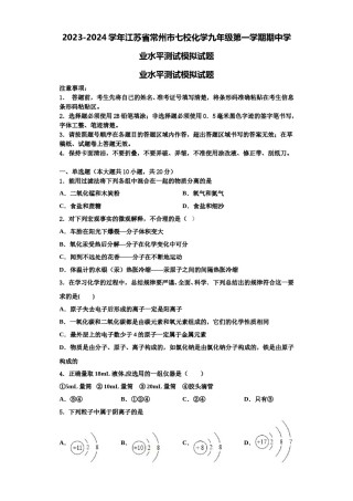 2023-2024学年江苏省常州市七校化学九年级第一学期期中学业水平测试模拟试题含解析.doc