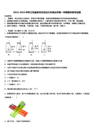2023-2024学年江苏省常州市名校九年级化学第一学期期末联考试题含解析.doc