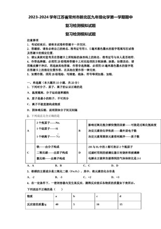 2023-2024学年江苏省常州市新北区九年级化学第一学期期中复习检测模拟试题含解析.doc