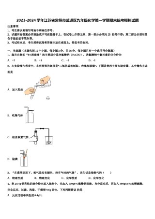 2023-2024学年江苏省常州市武进区九年级化学第一学期期末统考模拟试题含解析.doc